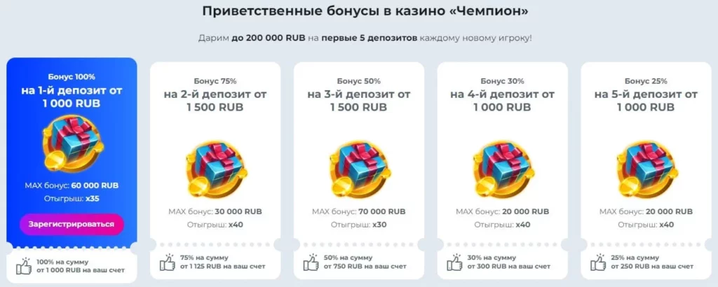 бонусы в казино чемпион
